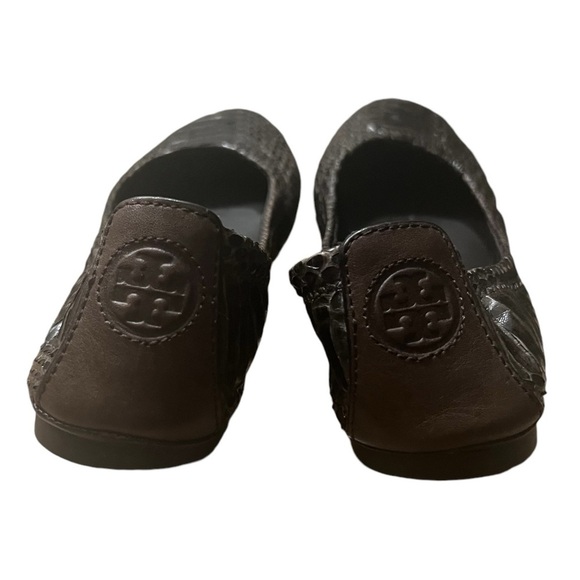 TORY BURCH Snakeskin Embossed Leather Eddie No Logo Ballerina Flats Size 5 - Picture 4 of 8